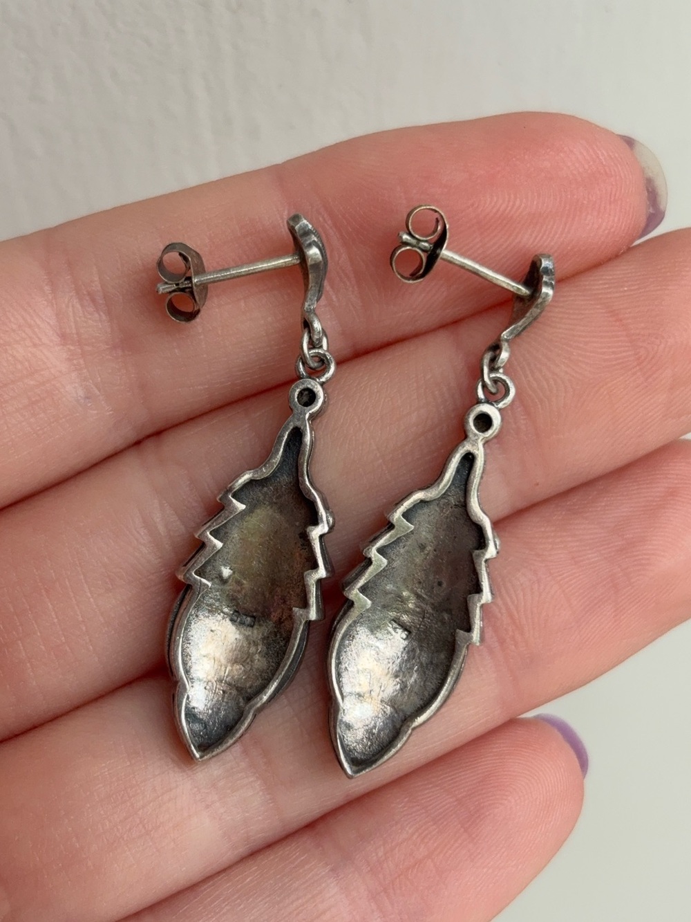 Sterling Silver Art Deco Vintage Marcasite Gemstone Drop Dangle Earrings - Picture 5 of 8
